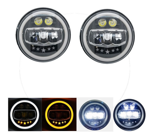 Par Faro Led 7 Pulgadas Hi-lo Halo Redondo 5 Estrellas Jeep 