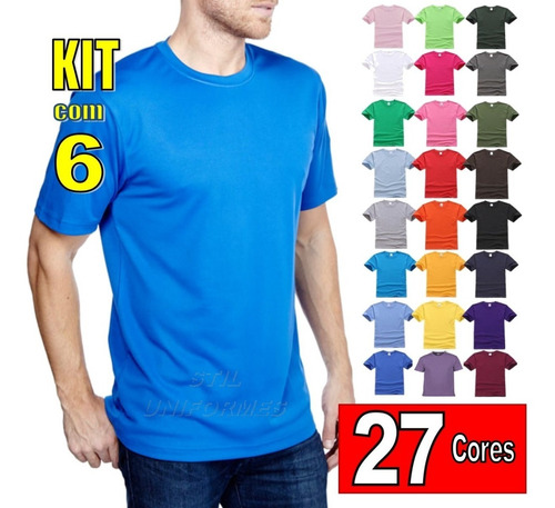 Kit 6 Camisetas Slim Malha Fria ( Pv ) Lisa. Camisa Atacado