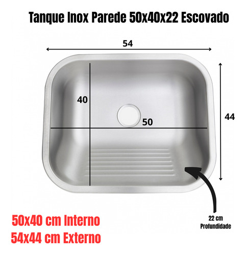 Tanque Inox Fixação Em Parede 50x40 Fosco Escovado