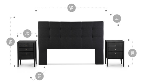 Set Respaldo King + Veladores Rosen Issey Grafito