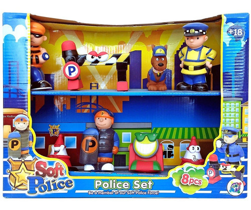 Muñecos Policias Y Ladrones Goma Set X8 Personajes Bebe Ctas