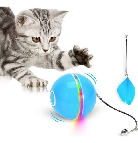 Bolinha Brinquedo Giratório Interativo Usb P/ Pet Cães Gatos Cor Azul
