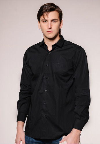 Camisa Corte Clasico Liso Negro Pato Pampa 1610