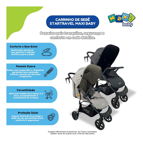 Carrinho De Bebê Passeio Vira Berço Startravel Maxi Baby - Preto