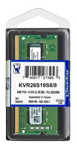 Memoria Kingston Kvr26s19s8/16, 16gb Ddr4 Sodimm 2666 Mhz