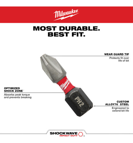 Puntas Shockwave Ph2 X 1 Pqt De 15 Piezas Milwaukee 48325003
