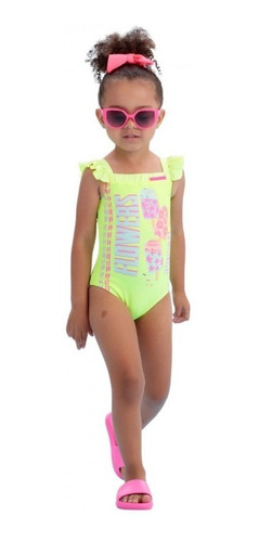 Imagem 2 de 3 de Maiô Infantil Mon Sucré Flower Cream Amarelo Neon 21016