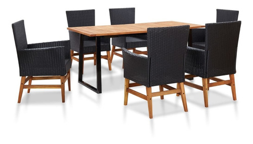 Juego De Comedor De 7 Pzas Ratán Y Madera De Acacia Negro