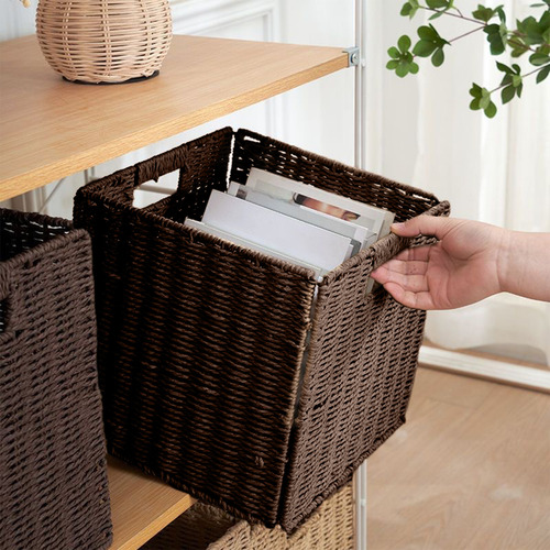 Cesta De Armazenamento Dobrável Em Tecido De Rattan De Imita