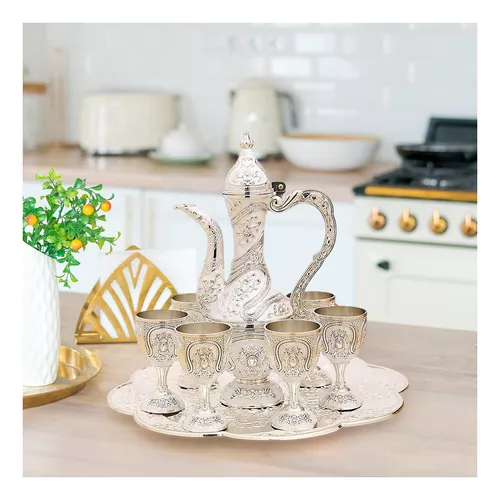Conjunto de chá turco vintage, conjunto de bule de café turco para  mulheres, com bandeja de bule e 6 xícaras, volume, 30 ml, altura da xícara  de 6,5 cm, decorações artesanais para