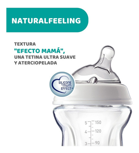 Imagen 7 de 10 de Mamadera De Vidrio 150ml Chicco Naturalfeeling Pure Glass