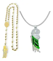 Comprar Collar De San Judas Tadeo Estuche Incluido. Plata Manto Verde + Rosario San Judas Tadeo