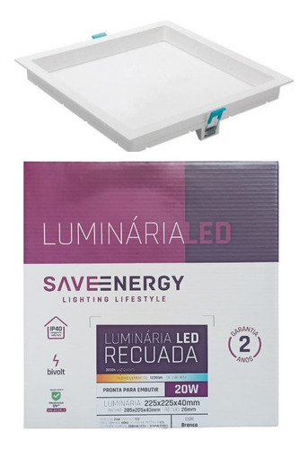 Luminaria Led 20w Embutir Recuado Save Energy 3000k Quente Cor Branco 110v/220v