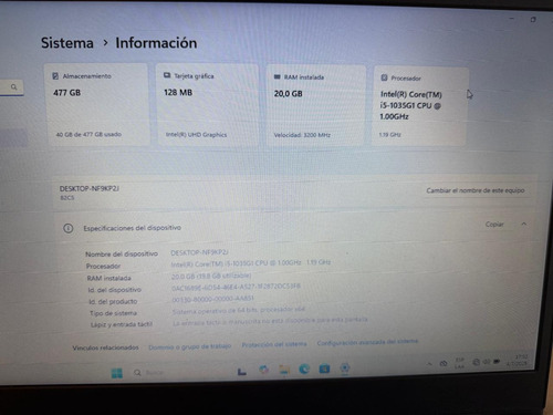 Notebook Lenovo V15 Iil Intel I5 20g Ram 500 Ssd Nvme W11 Gris (Usado)