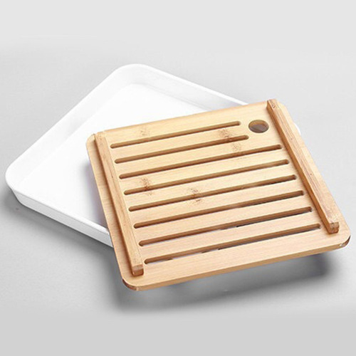 Mesa De Bandeja De Chá De Kung Fu De Bambu Que Serve Branco