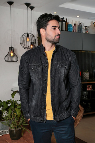 Imagem 2 de 10 de Jaqueta Masculina Jeans Com Stretch Black