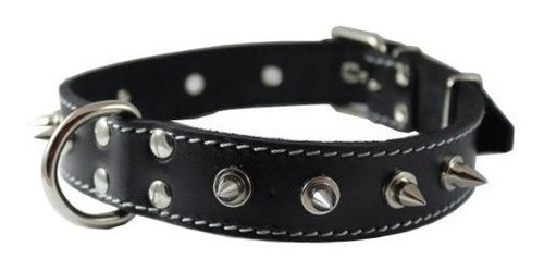 Collar De Perro Con Púas Negras De Cuero Real