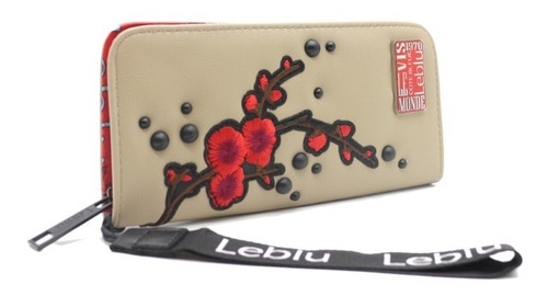 Billetera Fichero Mujer Cuero Ecologico Taupe Leblu B984