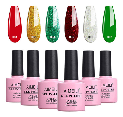 Aimeili Soak Off U V Led Sparkle Red Green Clear Glitter Esm