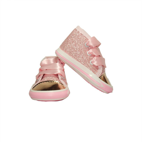 Zapato Tenis Para Bebe  Color Rosa Con Brillos