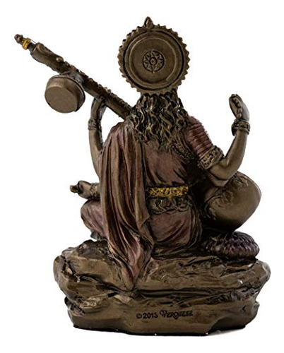 Mini Estatua Saraswati Diosa Hindú Bronce 3 Pulgadas.