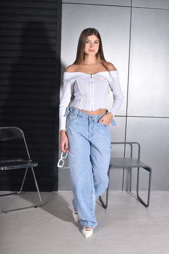Pantalón Mujer Anyver Jeans Baggy Denim Cinturón Ajustable