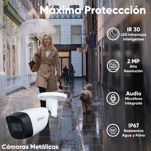 Dahua Kit Cctv 6 Cámaras De 2 Mp Metálicas Audio + Hdd 3 Tb