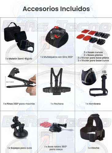 Imagen 3 de 9 de Kit Maletin 14 Accesorios Hombrera Pechera Vincha Para Gopro