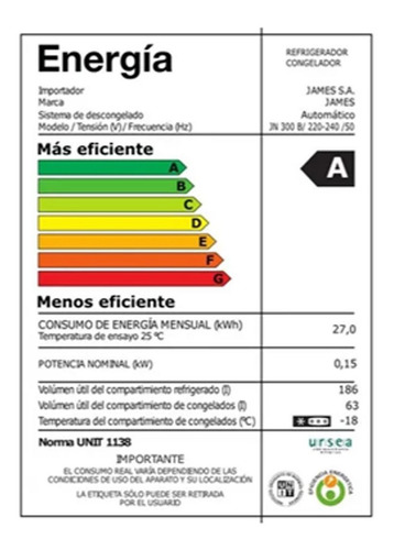 Heladeras Frío Seco James 300 Blanca - Vía Confort