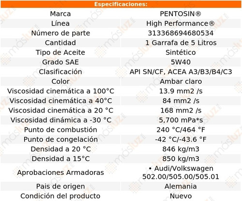 5 Lts Aceite De Motor 5w40 S320 L6 3.2l 94/99