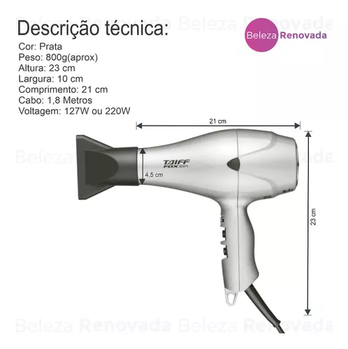 Secador Profissional para Cabeleireiro Fox 2000w - 127v Taiff