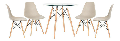 Kit Mesa Eames Wood 80 Cm Tampo Vidro 4 Cadeiras Eiffel Dsw Cor Da Tampa Nude