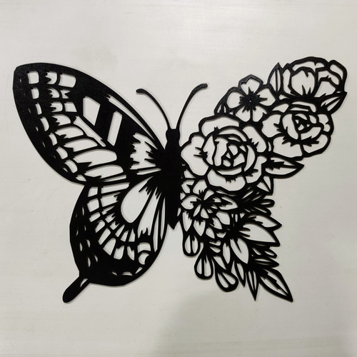 Imagen 2 de 3 de Cuadro Decorativo Mariposa 41x30cm - Calado Madera