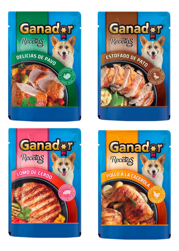 20 Sobres Ganador Recetas Para Perro Sabores Surtidos 100g