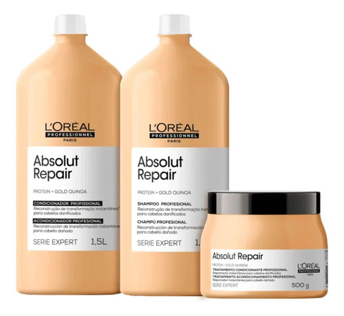 Kit Loreal Absolut Repair Gold Sh 1.5l+cond 1.5l+mascara500g