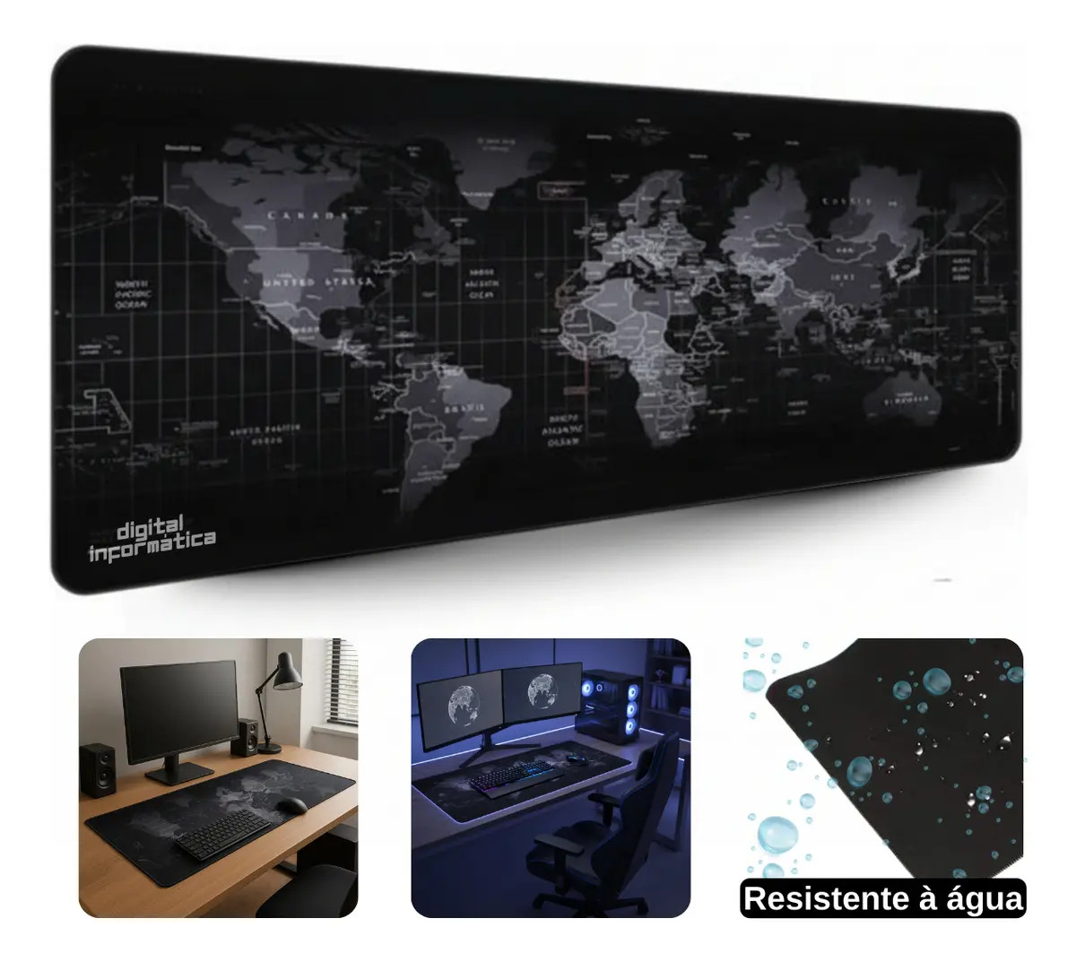 Mouse Pad Gamer Extra Grande 90x40 Profissional Speed Antiderrapante Cor Mapa Mundi Digital Informática