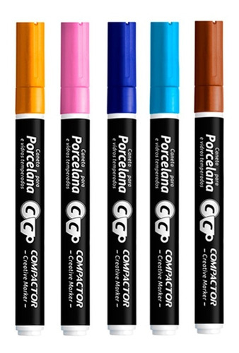 Kit Caneta Para Porcelana Creative Marker 5 Cores