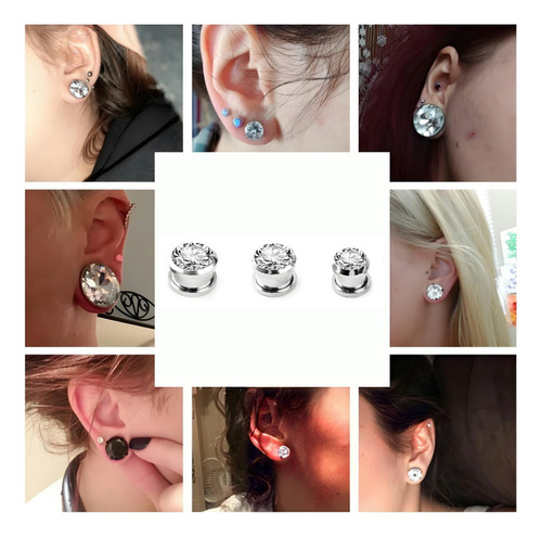 Velstron Par de expansores de titanio con circonia túnel 12mm (2 piezas), piercing de oreja para hombre y mujer, aretes