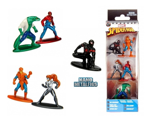Kit Coleção Spider-man Com 5 Bonecos Nano Metalfigs Pack A 