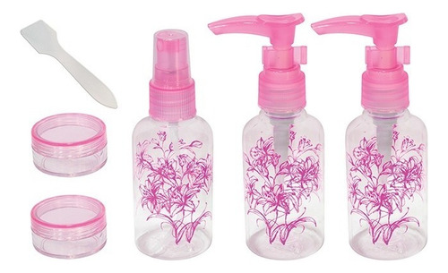 Mini Frasqueira Nécessaire Para Viagem Com Frascos E Potes Cor Rosa