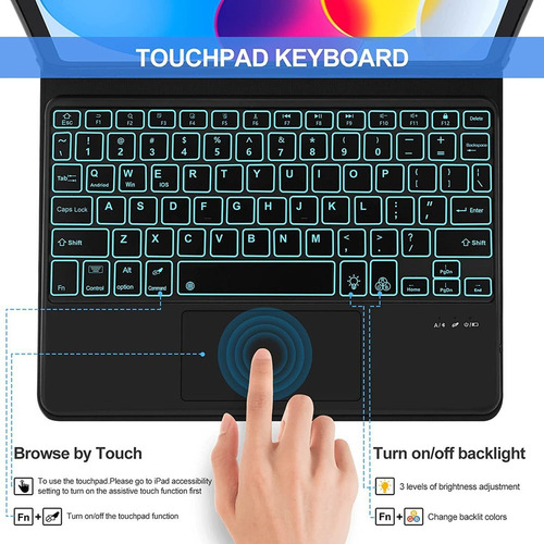Capa + Teclado Touch Iluminado + Mouse Para iPad 10