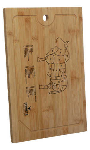 Tabua Corte Bambu Retangular 30x20cm Churrasco Corneta Cor Marfim Cortes de Carne