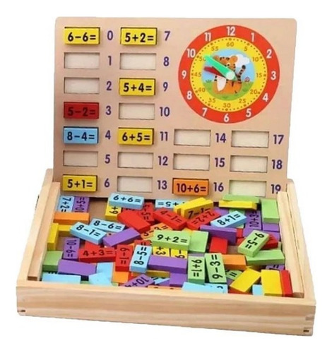 Juego Madera Didáctico Calculador Matemático Tablero + Reloj