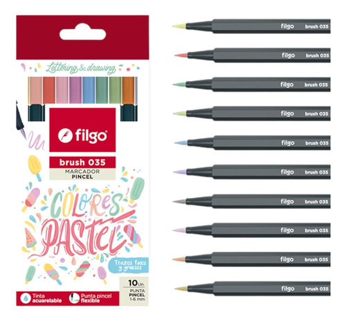 Set 10 Marcadores Brush Pen Colores Pastel Filgo Lettering