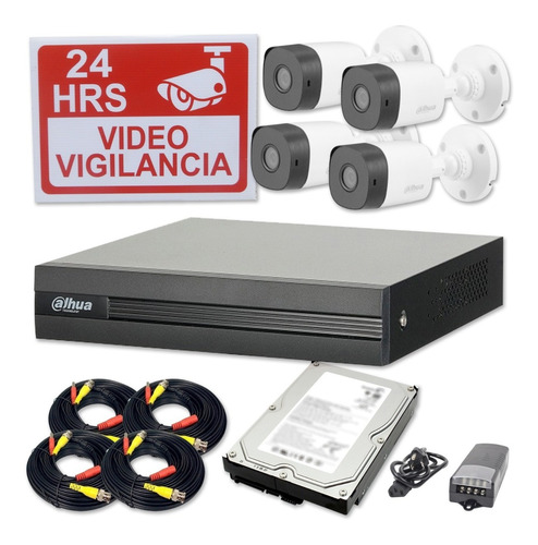 Imagen 1 de 9 de Kit Cctv De Vigilancia 4 Camaras Dahua Xvr1b04kit 2mp + 3tb
