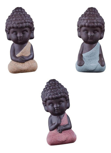 3pcs Estatua De Pequeño Monje Buddha De Cerámica Mascota