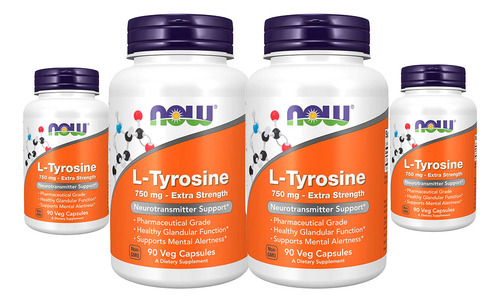 L-tirosina 750mg Now Foods L-tyrosine 90 Veg Caps 4un Sabor Sem Sabor