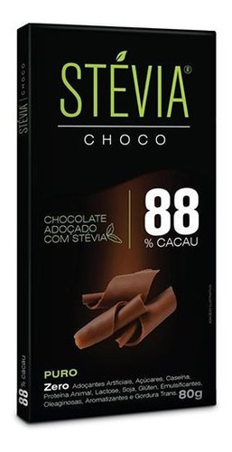 Chocolate 88% Cacau Stévia Genevy 80g