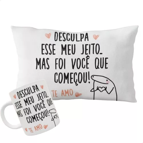 Almofadinha + Caneca Presente dia dos Namorados Esposa Flork Palito Meme