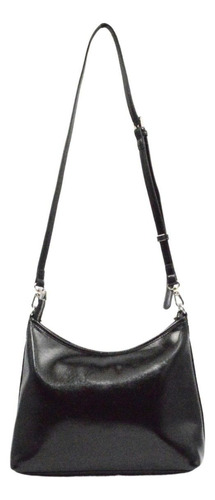 Cartera Mediana Ecocuero Con Tira Larga Amayra Negro Negro Plata Negro